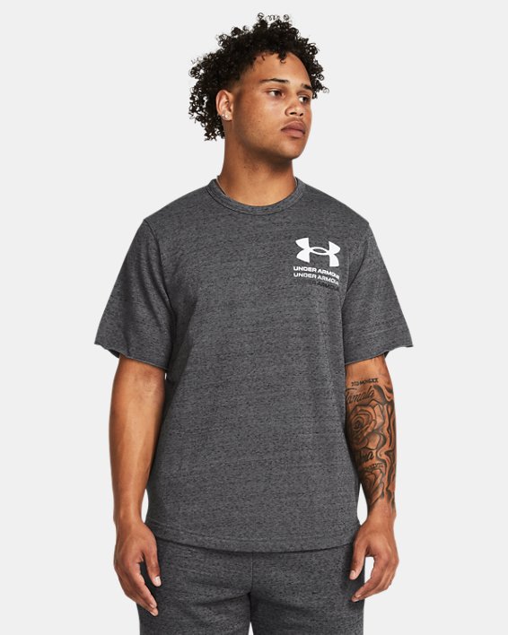 Men's UA Rival Terry Colorblock Short Sleeve in Gray image number 0